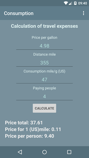 Android application The cost for the trip by car screenshort