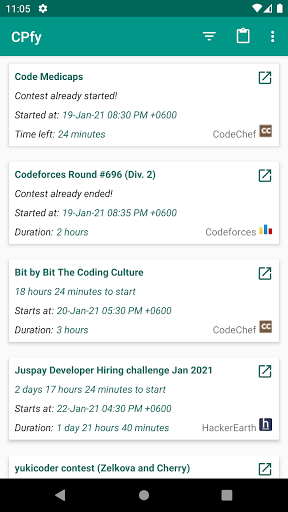 Android application CPfy - Coding Contest Notifier screenshort
