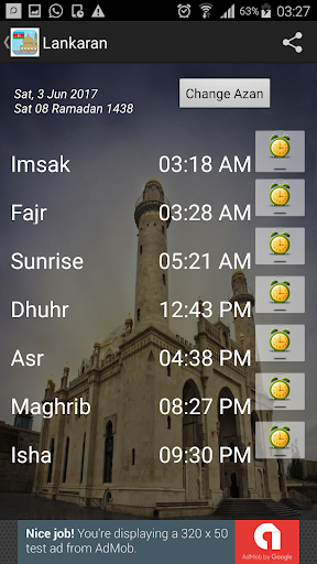 Azerbaijan Prayer Timings Screen 2