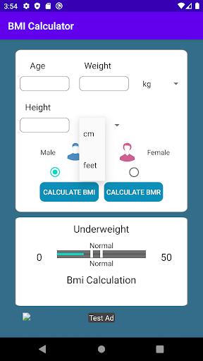 BMI calculator Screen 3