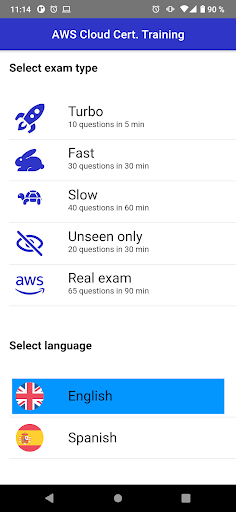 Android application AWS Cloud Certification Tests screenshort