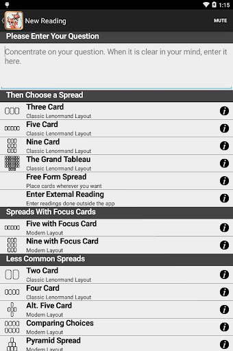 Screenshot of Scrying Ink Lenormand