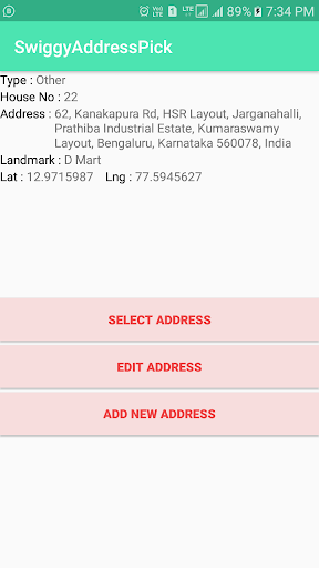 Android application Address Pick screenshort