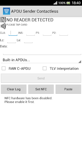Android application APDU Sender Contactless screenshort