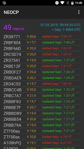Android application NEOCP screenshort