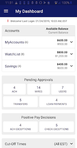 Android application BankFlorida Treasury screenshort