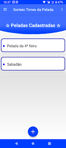 Android application Sorteio Times da Pelada screenshort
