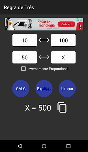 Android application Calculo de Regra de Três screenshort