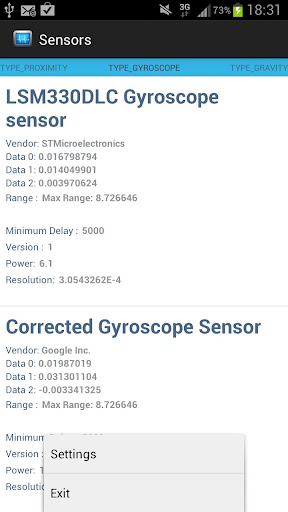 Sensors Screen 2