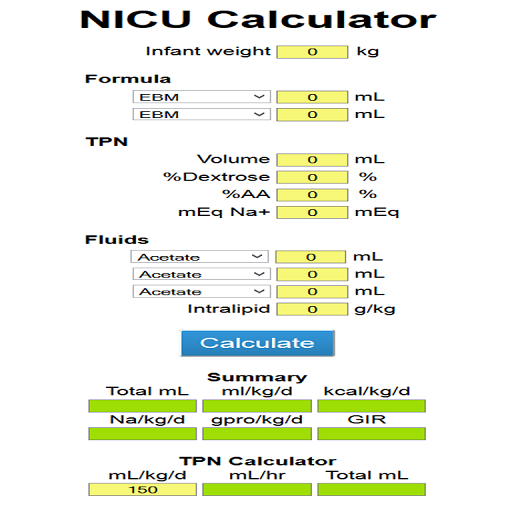 NICU Calculator 2024 Screen 2