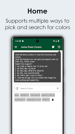 Android application Avian Paint Colors screenshort