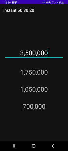 Android application Instant 50 30 20 screenshort