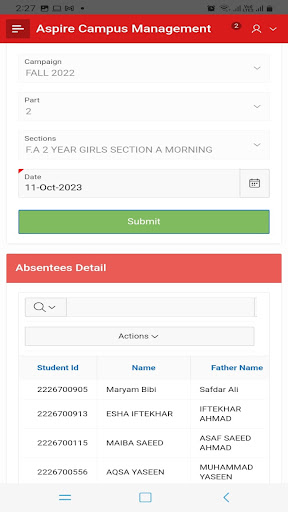 Aspire Campus Management Screen 3