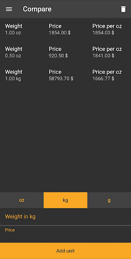 Ounce Calculator Screen 2