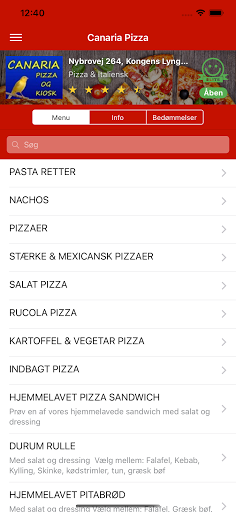 Android application Canaria Pizza screenshort