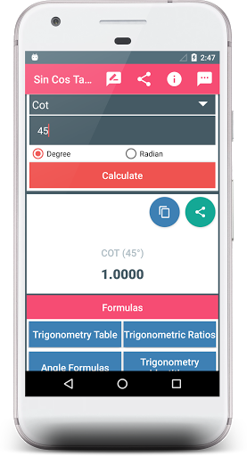 Android application Sin Cos Tan Calculator screenshort