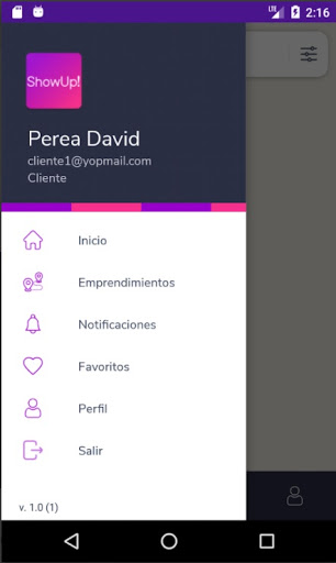 Android application ShowUp! screenshort