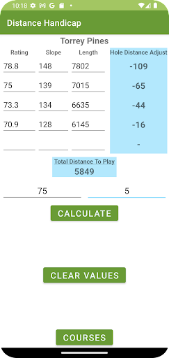 Golf Distance Handicap Screen 2