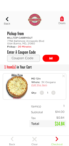 Screenshot of Hilltop Pizza & Subs