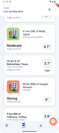 Android application Magnitudo earthquakes-Volcano screenshort