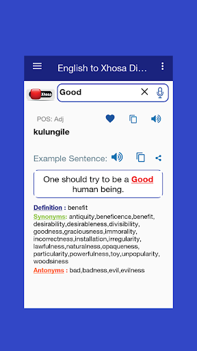 English to Xhosa Dictionary Screen 2