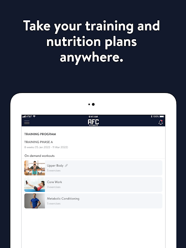 Screenshot of AFC Fitness Mobile
