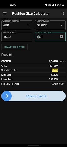 Forex Position Size Calculator Screen 2
