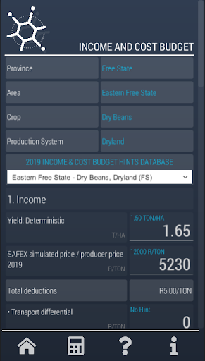 Income and Cost Budget Screen 2