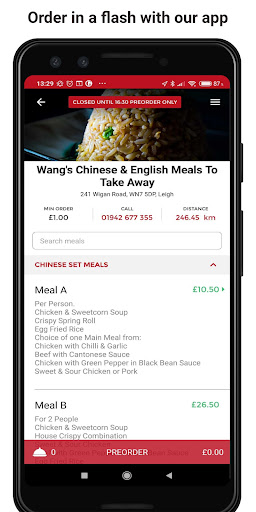 Android application Wang's Chinese & English Meals screenshort