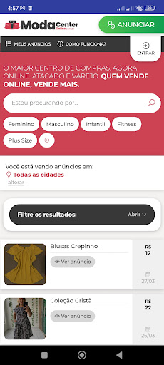 Android application Moda Center Online screenshort