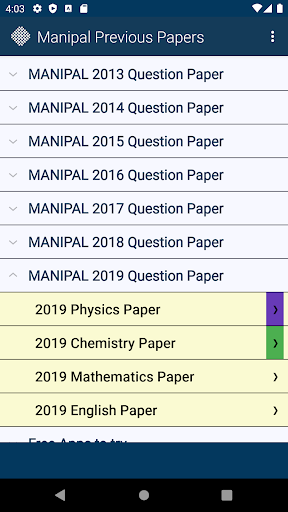 Manipal Entrance Test Previous