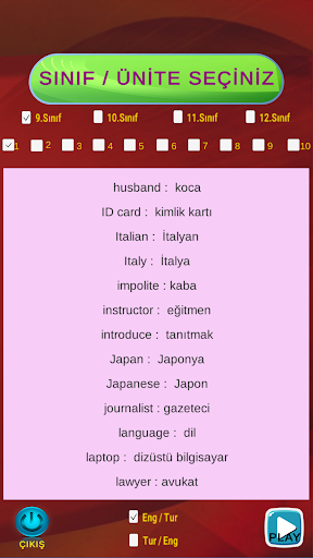 Android application Lise için İngilizce screenshort