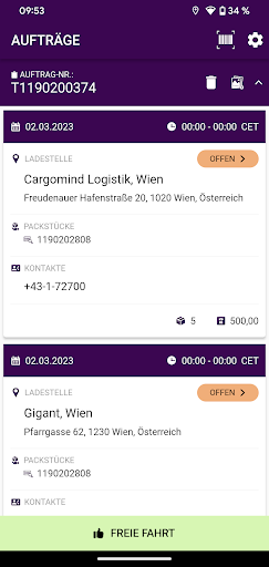Android application Cargomind AT screenshort