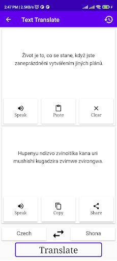 Czech To Shona Translator Screen 2