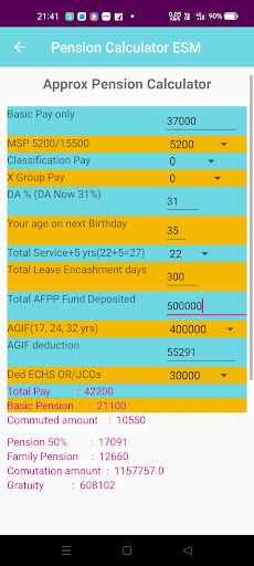 Pension Calculator ESM Screen 3