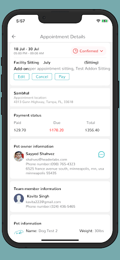 BookYourPet: Business Screen 2