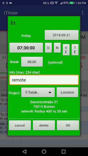 Working hours, GPS, Web GUI Screen 2