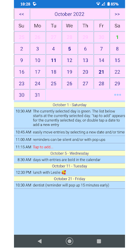 Pink Calendar Appointments Screen 3
