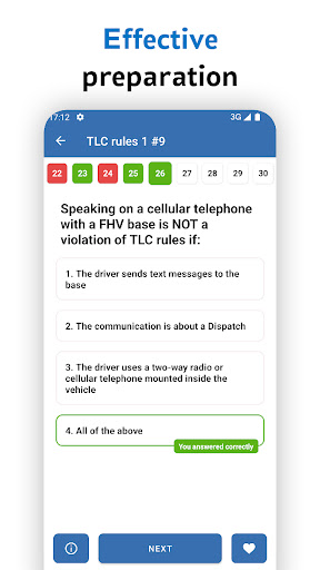 TLC practice test, exam NYC Screen 2