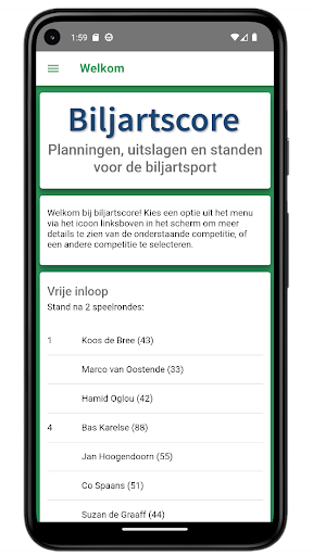 Android application Biljartscore screenshort