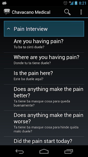 Chavacano Medical Phrases Screen 2
