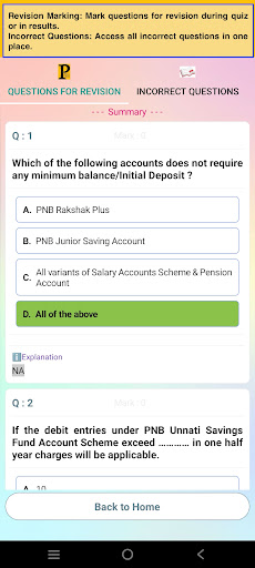 Promotion Exam App PN Bank Screen 3