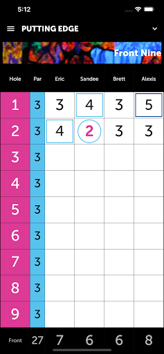 Android application Putting Edge Scorecard screenshort