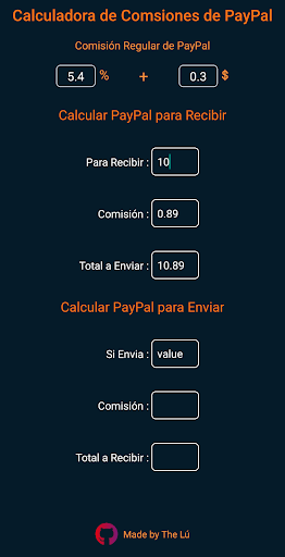 Calcular Comisiones de PayPal Screen 2
