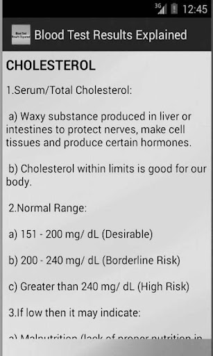 Blood Test Results Screen 3