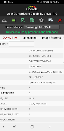 Android application Hardware CapsViewer for OpenCL screenshort