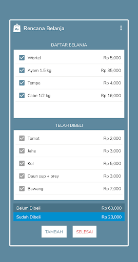 Rencana Belanja Screen 2