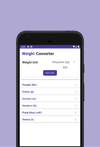 Android application Weight Converter screenshort