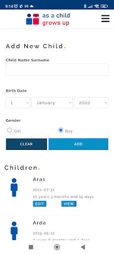 Android application Child & Teenage Growth Tracker screenshort