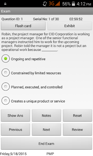 Sim-Ex Exam Simulator for PMP Screen 2